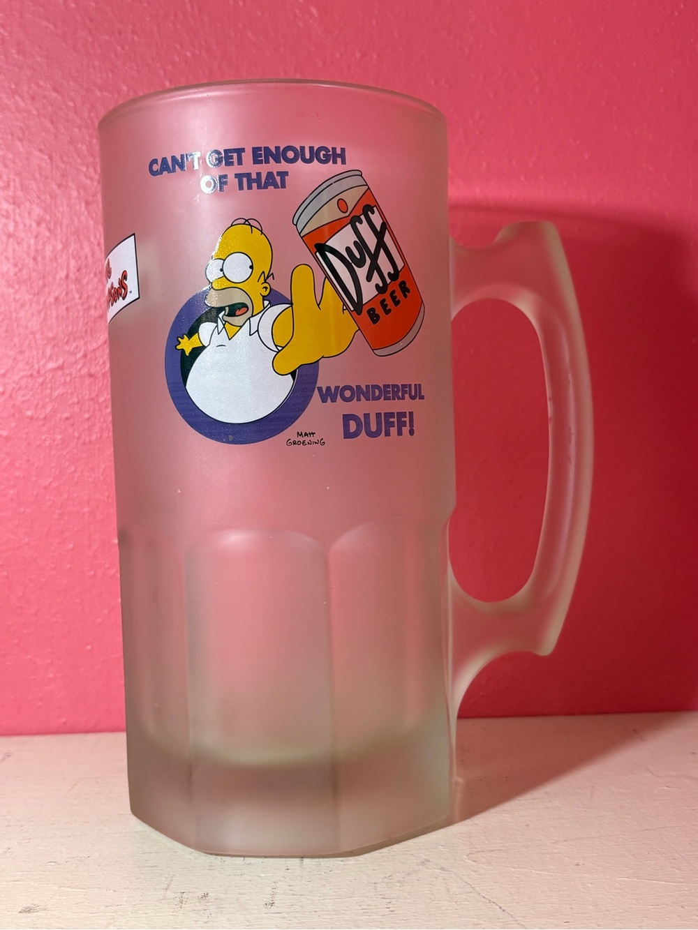 Vintage 2001 The Simpsons Frosted Duff Beer Glass Mug Homer Can't Get Enough GUC